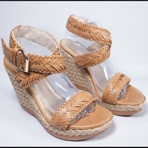 Stuart Weitzman Brown Woven Elixir Wedge Sandals